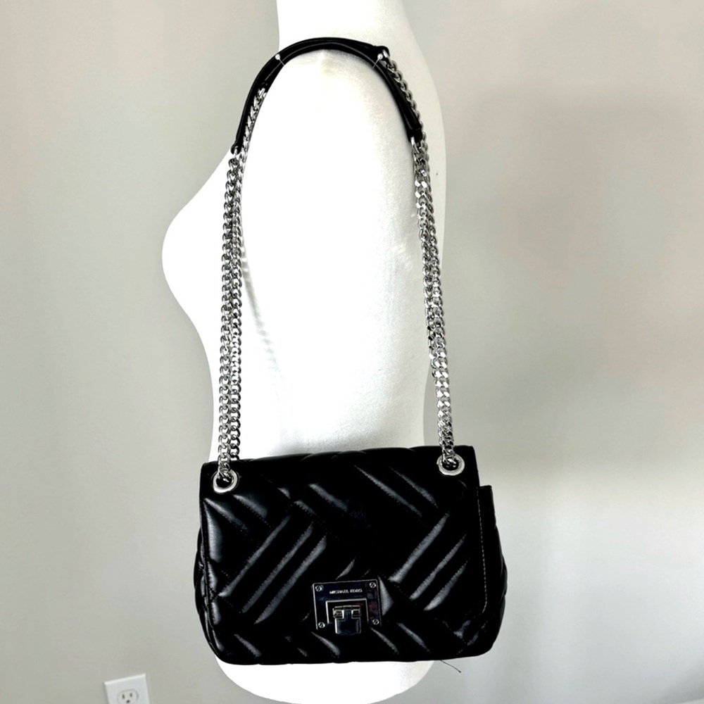 Michael Kors, black PU leather handbag with silver hardware like new